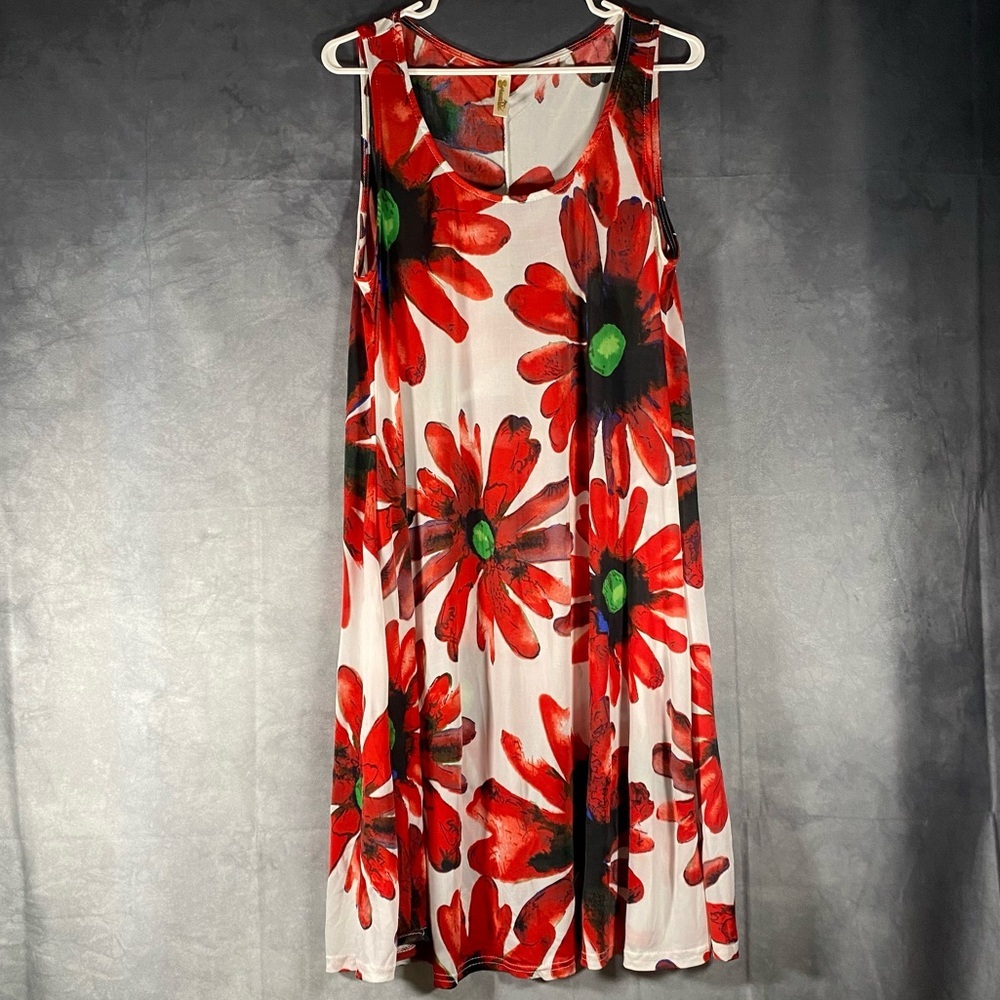 SHORELINE Floral Dress w‎ Bold Red Flowers Lightweight Women’s Size S/M